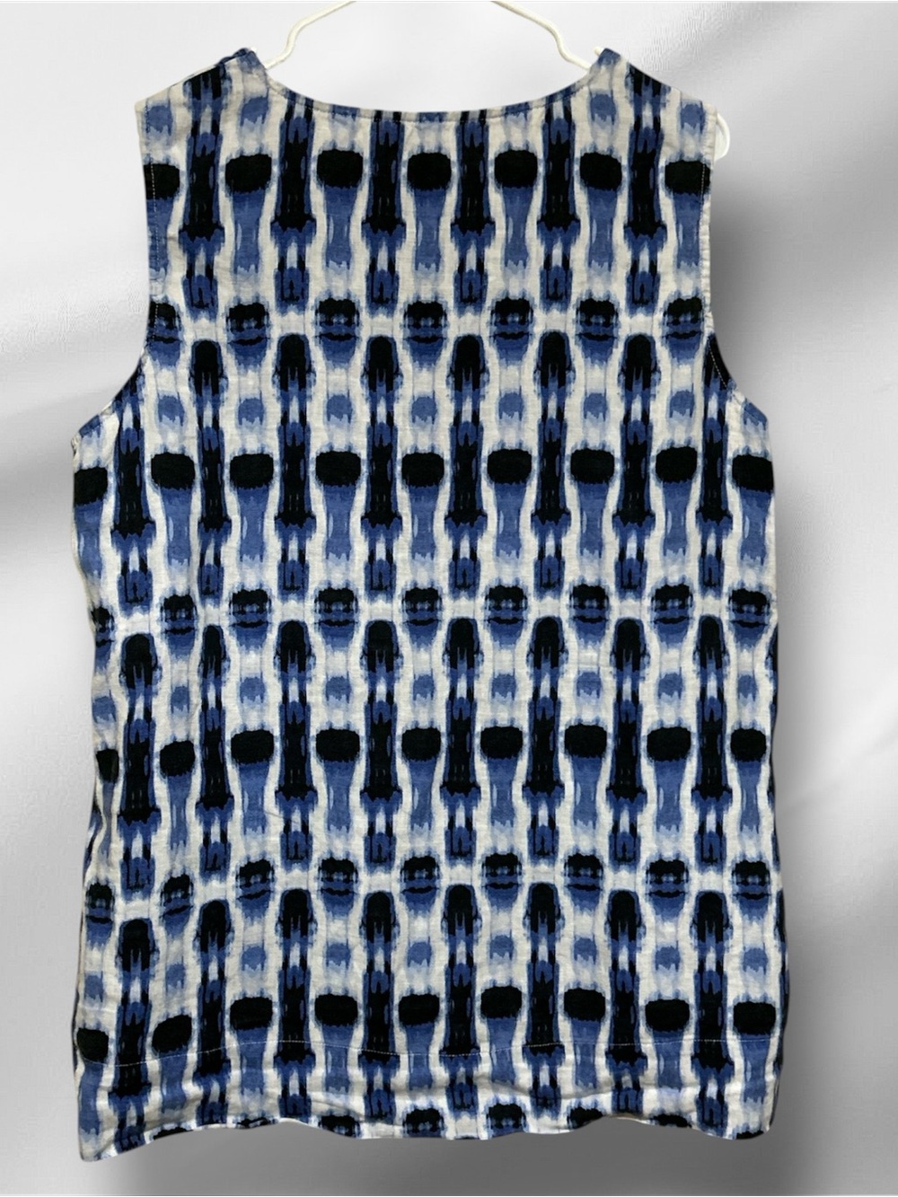 Ellen Tracy Linen Blue and Black Sleeveless Zip-Front Top Size 1X Pre Owned - Picture 3 of 9